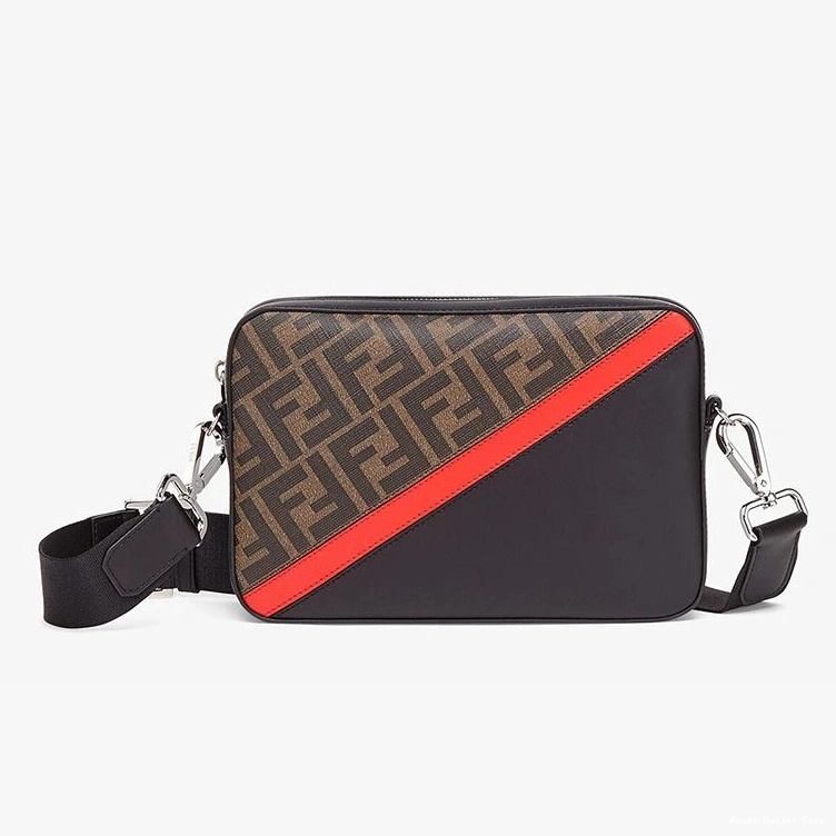 Cheap Red Motif Case In Fabric Fendi Brown FF Camera Compact 0817